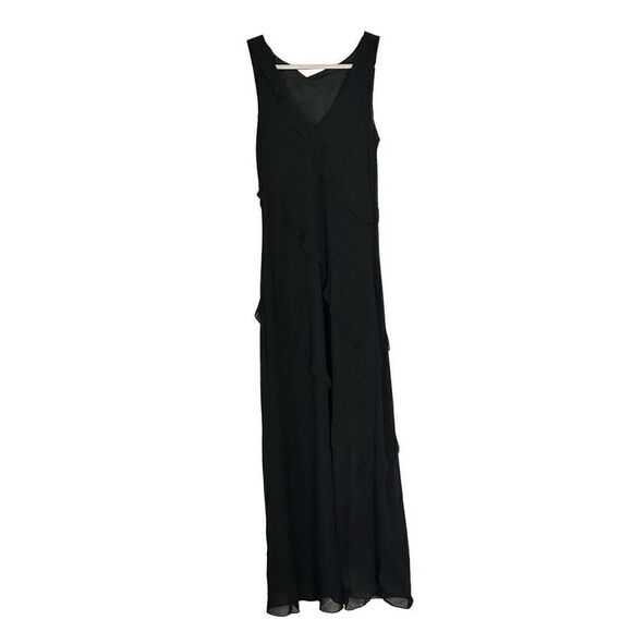 Vintage EVER BEAUTY Black Maxi Dress Chiffon Ruffle Sleeveless Formal SEE DETAIL - Picture 2 of 7